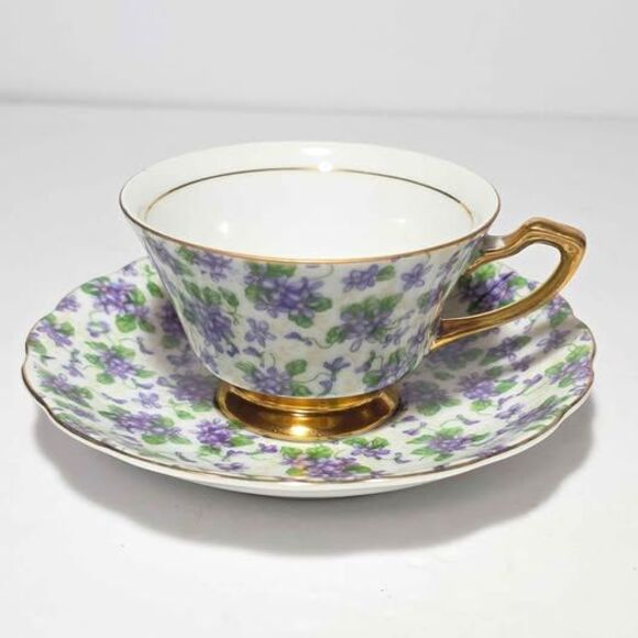 Purple Violets Teacup and Saucer Vintage - Picture 2 of 8